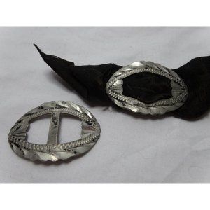 Antique 19th Century Flat‎ Cut Steel design Shoe Buckle 1  1/2" x 1  1/16" Pair